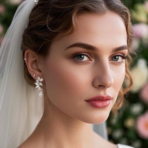 Elegant Cluster Cubic Zirconia Wedding Earrings Crystal Diamond Dangle Earrings for Bride Bridesmaid Prom Formal Dress in Saudi Arabia