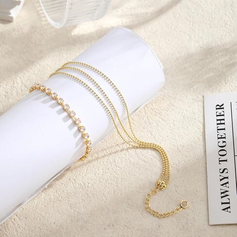 Anklets for Women 14K Silver/Gold Plated Ankle Bracelets Dainty Waterproof Bead Rhinestone Cuban Link Chain Anklets Trendy Women's Anklets Jewelry Set for Gift in Kuwait