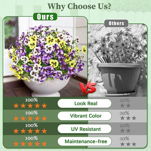 MARTINE MALL 8 Bundles Look Real Artificial Flowers for Outdoors, Realistic Fake Outdoor Flowers, UV Resistant Silk Pansy Flowers for Outside Faux Flower Plants for Outdoor Porch Garden, Mixed Colors in Saudi Arabia