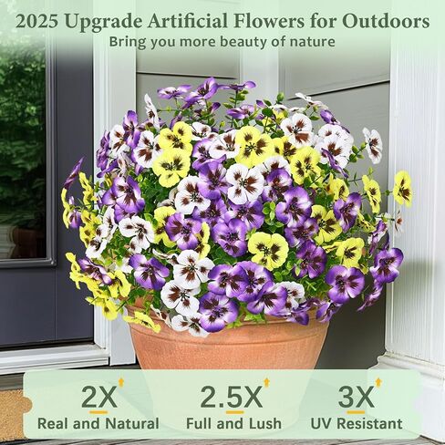 MARTINE MALL 8 Bundles Look Real Artificial Flowers for Outdoors, Realistic Fake Outdoor Flowers, UV Resistant Silk Pansy Flowers for Outside Faux Flower Plants for Outdoor Porch Garden, Mixed Colors in Saudi Arabia