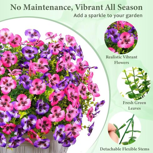 Martine Mall 8 Bundles تبدو أزهارًا مصطنعة حقيقية للهواء الطلق ، والزهور الواقعة المزيفة في الهواء الطلق ، وأشعة حريرية مقاومة للأشعة فوق البنفسجية للنباتات الزهرة الخارجية لحديقة الشرفة الخارجية ، والألوان المختلطة in Kuwait