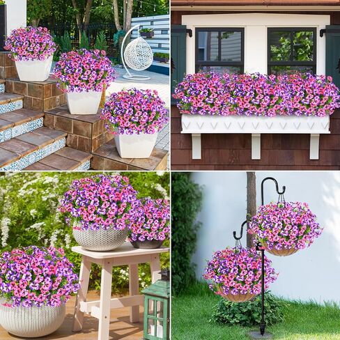 Martine Mall 8 Bundles تبدو أزهارًا مصطنعة حقيقية للهواء الطلق ، والزهور الواقعة المزيفة في الهواء الطلق ، وأشعة حريرية مقاومة للأشعة فوق البنفسجية للنباتات الزهرة الخارجية لحديقة الشرفة الخارجية ، والألوان المختلطة in Kuwait