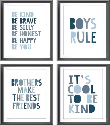 Brothers Make The Best Friends Boys Rules Affirmations Poster Prints for Home Boys Room Playroom Nursery Classroom Decor,Boho Navy Blue Colors Decorations Prints Wall Art Unframed 4pcs 8x10 Inches in Saudi Arabia