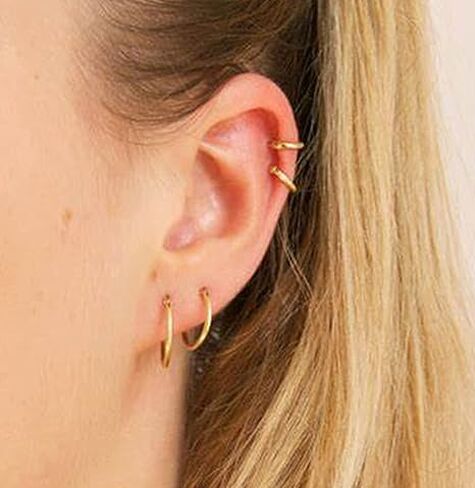 طقم بندقية الأذن Avyring - 2 PCS طقم ثقب الأذن ذات الأذن الفضية الذهبية مع حلق أدوات الفولاذ Hypoallergenic في المنزل 20G أقراط في الخلف. in Kuwait