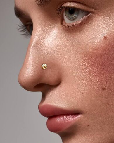 كوشارم 14K الذهب الصلب الأنف مسمار 20g باو طباعة 20g الذهب الصفراء حلقة الأنف رنين L الانحناء الذهب الحقيقي الذهب المسود in Kuwait