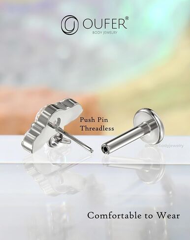OUFER Curved Hidden Dangle Cartilage Piercing, 16G Threadless Flat Back Piercings Stainless Steel Helix Cartilage Piercing Jewelry in Saudi Arabia