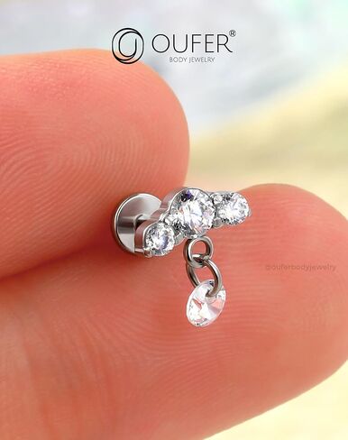 OUFER Curved Hidden Dangle Cartilage Piercing, 16G Threadless Flat Back Piercings Stainless Steel Helix Cartilage Piercing Jewelry in Saudi Arabia