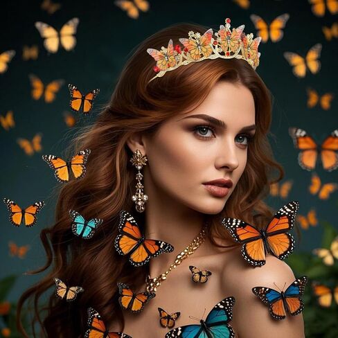 YARIEW Monarch Butterfly Princess Crown for Women and Girls Gold Rhinestone Headband Crystal Tiara for Butterfly Birthday Decorations Halloween Cosplay Butterfly Costume in Kuwait