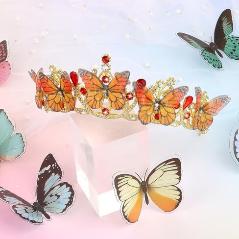 YARIEW Monarch Butterfly Princess Crown for Women and Girls Gold Rhinestone Headband Crystal Tiara for Butterfly Birthday Decorations Halloween Cosplay Butterfly Costume in Kuwait