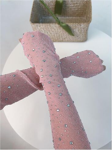 ORGLITTER Women's Rhinestone Mesh Sheer Ruched Glitter Arm Sleeves Fingerless Gloves in Saudi Arabia