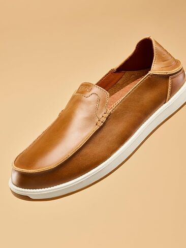 OLUKAI Kakaha Nia Men's Leather Sneakers, Supple Full-Grain Leather Shoes, Drop-in Heel & All Weather Rubber Soles in Saudi Arabia
