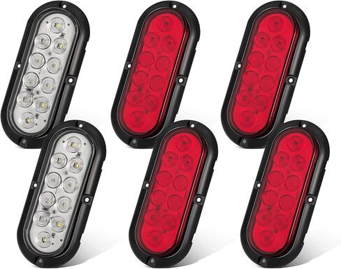 6PCS 6 Inch Oval LED Trailer Tail Lights, 4 Red & 2 White 10 LED 6" Led Turn Stop Brake Reverse Back Up Tail Lights, IP67 Waterproof Surface Mount for 12V Truck RV Boat Caravan, No Need to Cut Holes in Kuwait