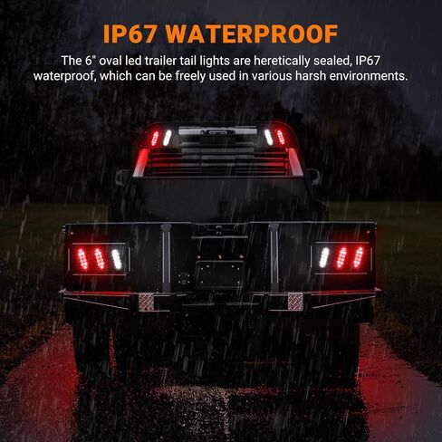 6PCS 6 Inch Oval LED Trailer Tail Lights, 4 Red & 2 White 10 LED 6" Led Turn Stop Brake Reverse Back Up Tail Lights, IP67 Waterproof Surface Mount for 12V Truck RV Boat Caravan, No Need to Cut Holes in Kuwait
