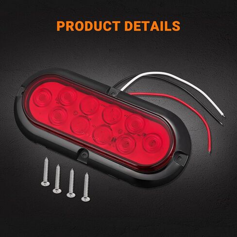 6PCS 6 Inch Oval LED Trailer Tail Lights, 4 Red & 2 White 10 LED 6" Led Turn Stop Brake Reverse Back Up Tail Lights, IP67 Waterproof Surface Mount for 12V Truck RV Boat Caravan, No Need to Cut Holes in Kuwait