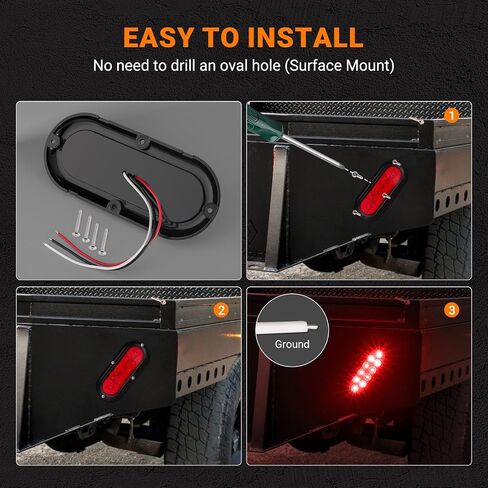 6PCS 6 Inch Oval LED Trailer Tail Lights, 4 Red & 2 White 10 LED 6" Led Turn Stop Brake Reverse Back Up Tail Lights, IP67 Waterproof Surface Mount for 12V Truck RV Boat Caravan, No Need to Cut Holes in Kuwait