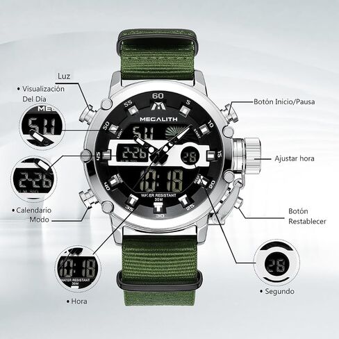 Megalith Mens الساعات العسكرية الرقمية العسكرية العسكرية العسكرية التكتيكية متعددة الوظائف LED HUSTER LED WATCGED WATCH FOR in Kuwait