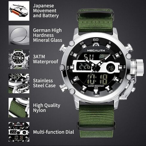 Megalith Mens الساعات العسكرية الرقمية العسكرية العسكرية العسكرية التكتيكية متعددة الوظائف LED HUSTER LED WATCGED WATCH FOR in Kuwait
