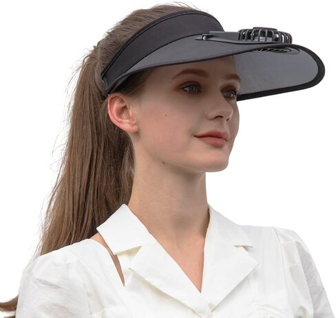 Sun Visor Hats with Fan-Three Temp Settings-Large Area Sun Protection,Visors for Women/Men/Kids,Adjustable Elastic Buckle in Kuwait