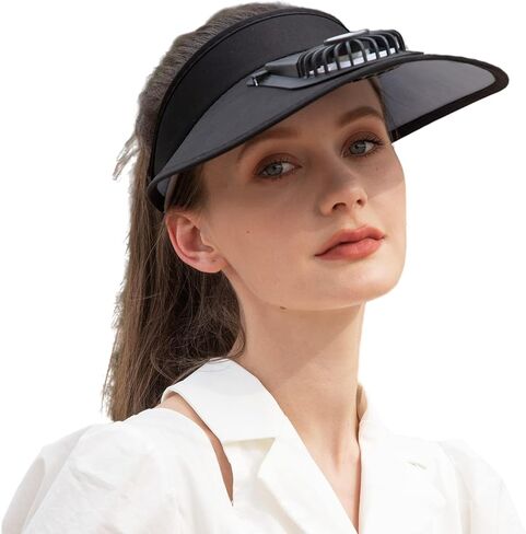 Sun Visor Hats with Fan-Three Temp Settings-Large Area Sun Protection,Visors for Women/Men/Kids,Adjustable Elastic Buckle in Kuwait