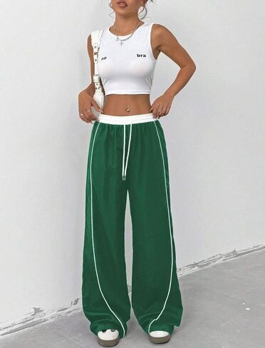ZAFUL Womens Parachute Pants Y2K Wide Leg Cargo Sweatpants Drawstring Waist Jogger Pants with Pockets in Saudi Arabia