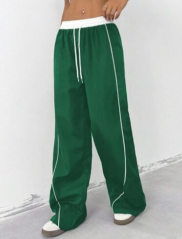 ZAFUL Womens Parachute Pants Y2K Wide Leg Cargo Sweatpants Drawstring Waist Jogger Pants with Pockets in Saudi Arabia