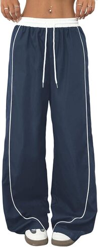 ZAFUL Womens Parachute Pants Y2K Wide Leg Cargo Sweatpants Drawstring Waist Jogger Pants with Pockets in Saudi Arabia