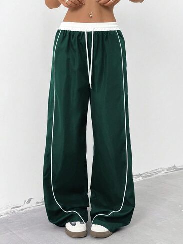 ZAFUL Womens Parachute Pants Y2K Wide Leg Cargo Sweatpants Drawstring Waist Jogger Pants with Pockets in Saudi Arabia