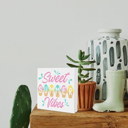 Farmhouse Sweet Summer Time Wooden Box Sign Summer Lemon Theme Wood Block Tabletop Sign Decorative Desk Sign Home Office Shelf Decor 5 X 5 Inches in Kuwait