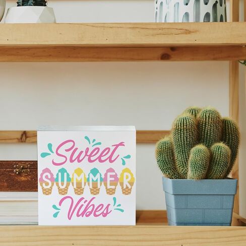 Farmhouse Sweet Summer Time Wooden Box Sign Summer Lemon Theme Wood Block Tabletop Sign Decorative Desk Sign Home Office Shelf Decor 5 X 5 Inches in Kuwait