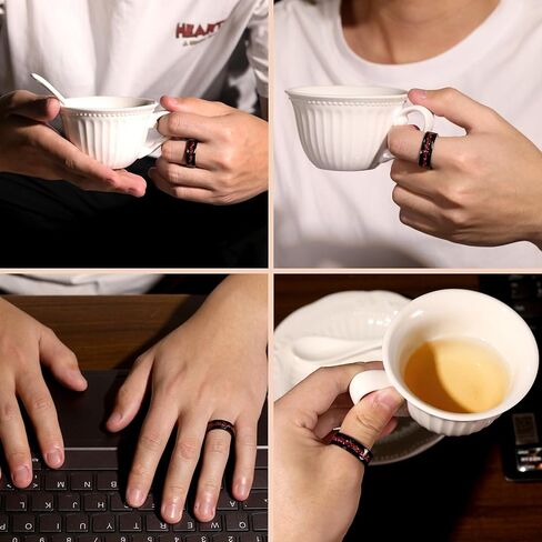 8mm Black Gold or Rose Gold Plated Tungsten Rings for Men - Eternity Pink/Green/Red Birthstone Mens Tungsten Wedding Bands with Gold Foil Leaf - Unique Gothic Daily Wear Promise Rings for Him in Kuwait