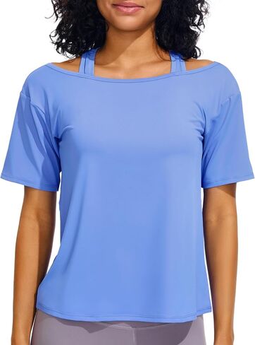 JOYSPELS Ice Silk Women's Short Sleeve Workout Shirts Quick Dry Cold Shoulder Loose Fit Athletic Running Tee Tops in Saudi Arabia
