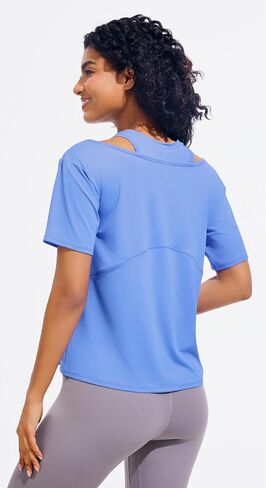 JOYSPELS Ice Silk Women's Short Sleeve Workout Shirts Quick Dry Cold Shoulder Loose Fit Athletic Running Tee Tops in Saudi Arabia