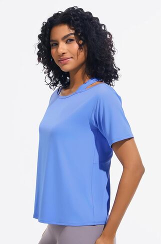 JOYSPELS Ice Silk Women's Short Sleeve Workout Shirts Quick Dry Cold Shoulder Loose Fit Athletic Running Tee Tops in Saudi Arabia