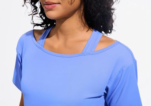 JOYSPELS Ice Silk Women's Short Sleeve Workout Shirts Quick Dry Cold Shoulder Loose Fit Athletic Running Tee Tops in Saudi Arabia