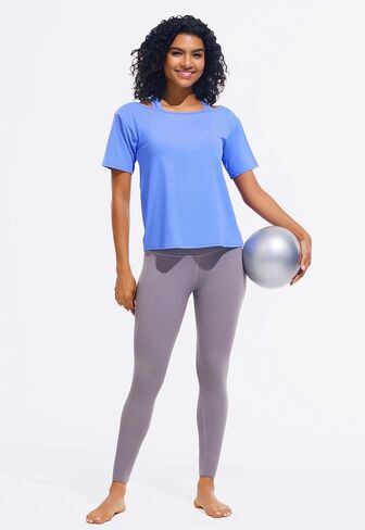 JOYSPELS Ice Silk Women's Short Sleeve Workout Shirts Quick Dry Cold Shoulder Loose Fit Athletic Running Tee Tops in Saudi Arabia