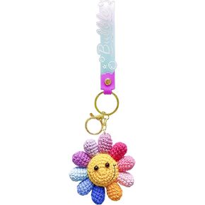 Sunflower Keychain Handmade Crochet Keychains Key Ring Clips Cute Purse Charms Car Key Women Girls for Handbag Backpack