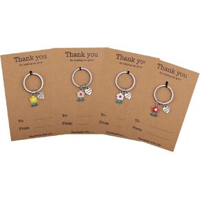 4pcs تقدير المعلم سلسلة المفاتيح ، شكرًا لك هدايا مع Flower Heart Charm شكرًا لك على مساعدتي في تنمية هدية عيد المعلمين لعيد الميلاد عيد الميلاد (4 ألوان)