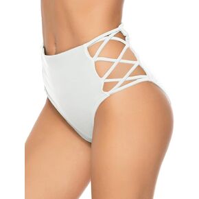 High Waisted Bikini Bottoms for Women Tummy Control Retro Black Full Coverage Strappy Bathing Suit Bottoms