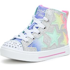 SKECHERS Girls Twinkle Sparks-Stellar Star Sneaker, Silver/Multi, 8 Toddler