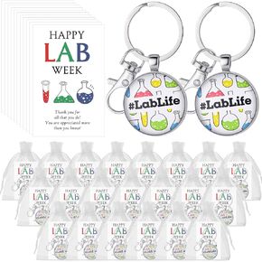 Sureio 15 Set Lab Week Gifts 2025 Lab Life Keychains With Greeting Card and Gift Bag,Tech Appreciation Gift for Scientist
