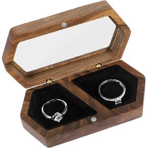 Wood Ring Box for Wedding Ceremony with Clear Top Engagement Ring Boxes for Two Rings Case Ring Bearer Case Wooden Ring Holder for Proposal