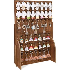 MOOCA Wood Standing Pegboard Jewelry Display With 48 Removable Peg Hooks and Accessory Organizer Screen Countertop Display- Perfect for Jewelry and Other Small Accessories, Brown Color.