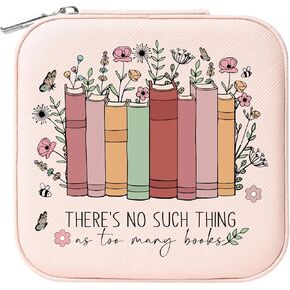 Book Lovers Gifts Travel Jewelry Case, No Such Thing As Too Many Books Pink Jewelry Case, Gifts for Women, Travel Portable Jewelry Box, Gifts for Book Lovers Readers