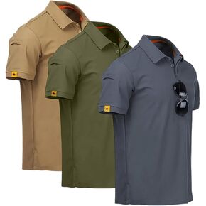 3 Pack Mens Polo Shirts Quick Dry Performance Short Sleeve Lightweight Golf Tactical Shirts Casual Collared T-Shirt