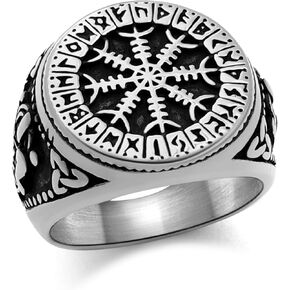 حلقة Battle Ax Nordic Battle Viking Vegvisir Pirate Compass Rings من الفولاذ المقاوم للصدأ/18 كيلو متر مطلي بالذهب/رمز Norse Black Vintage Jewelry للرجال إرسال صندوق هدايا