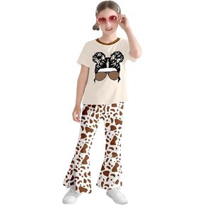 Caretoo Girls Summer Outfit Poster Girl Matching Sister 2PCS مجموعات T-Shirt + سروال الساق لمدة 3-8 سنوات