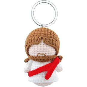 Handmade Crochet Mini Jesus Keychain & Plush Doll – Religious Gift for Christians, Emotional Support Stuffed Jesus Keepsake, Tiny Baby Jesus Figurine for Baptism, Easter & Christmas Decor (6x4x4cm)