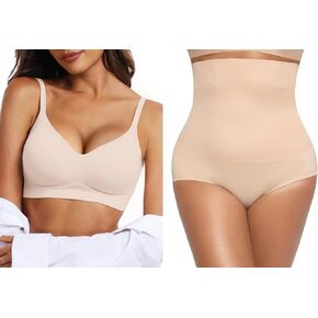 OEAK Push Up Everyday Bras Comfortable Wireless Seamless & Tummy Control Shapewear Nude L