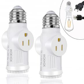 Light Socket to Plug Adapter,2/3 Prong Convert Light Socket Outlet,Light Socket Adapter Splitter Converter for Garage Porch,Light Bulb Plug Adapter,2 Pack(White)