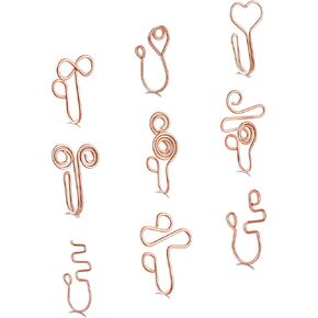 Fxiqini 9Pcs African Nose Cuff Jewelry Non Piercing 20G Cute Fake Nose Ring Stainless Steel Piercing Nose Cuffs For Women Men Silver Rose Gold Tone
